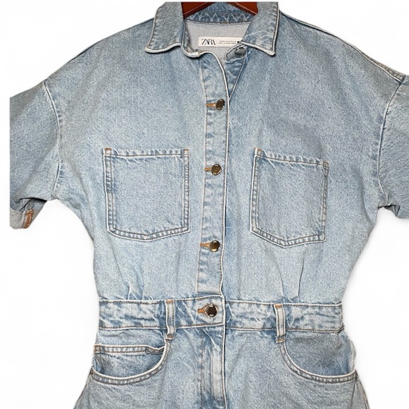 Zara Denim Short Sleeve Button Up Romper - Picture 9 of 16